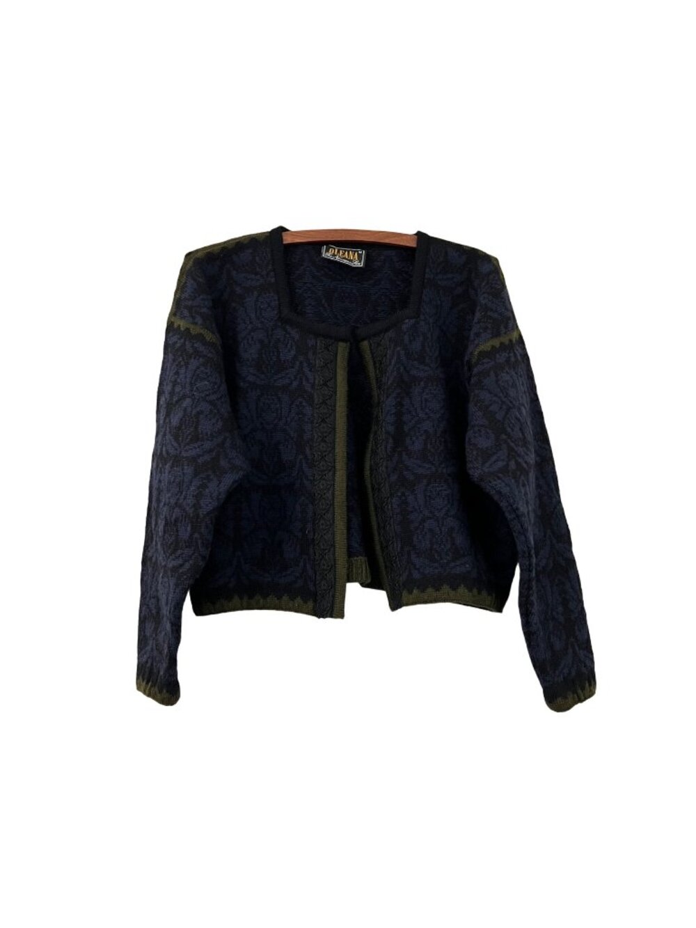 Oleana Womens Olive Navy Black The Norwegian Story Bolero Style Wool Sweater M